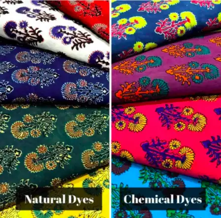 Différence entre colorants naturels (à gauche) et chimiques (à droite).