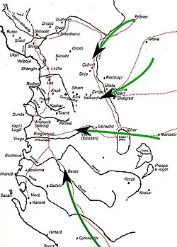 Carte illustrant les déplacements d'armées au cours d'une campagne.