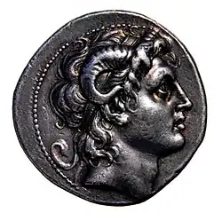 Tétradrachme du IIIe&nbsp;siècle&nbsp;av. J.-C. à l'effigie d'Alexandre portant les cornes d'Ammon