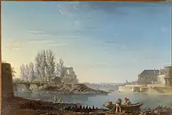 Alexandre Jean Noël, L'Île Louviers et la Pointe de l'île Saint-Louis (vers 1770) ; le pont de Grammont est visible dans la moitié gauche du tableau.