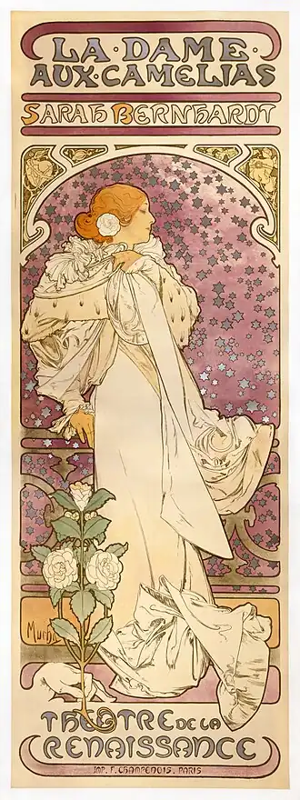 Alphonse Mucha, Sarah Bernhardt jouant dans la Dame aux camélias (1896), Washington, Bibliothèque du Congrès.