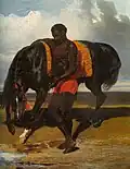 Africain tenant un cheval au bord d'une mer, par Alfred de Dreux.