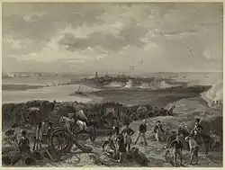 Une représentation en noir et blanc du siège de Charleston du point de vue britannique