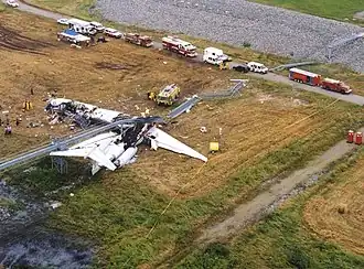 L'épave du vol 1420, photographié après l'accident.