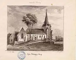 Dessin de l'église en 1880 par Amédée Piette (1808-1883).