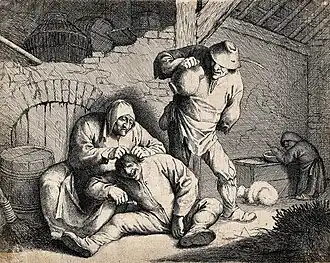 Vieille femme enlevant les puces d'une tête