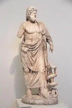 Asclépios. Copie romaine / original IVe s. : type d'Este. Trouvé dans le sanctuaire d'Asclépios, Épidaure. Athènes, MNArch