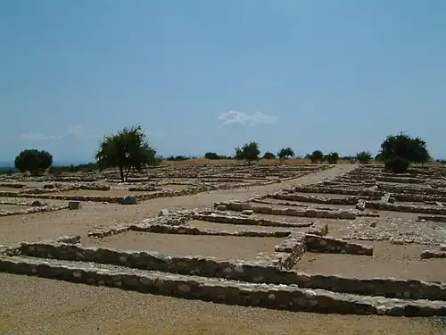 Ruines d'Olynthe, laissant apparaître le plan hippodamien.