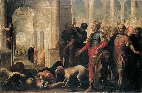 Punition de la reine Jézabel par Jéhu, tableau d'Andrea Celesti (2e moitié de xviie siècle).