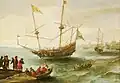 Un navire algérien au large d'un port barbaresque au XVIIe&nbsp;siècle.