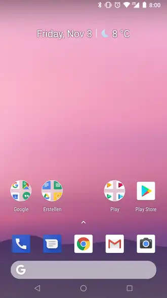 Écran d'accueil Android Oreo sur le Google Pixel.