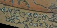 Détail d'une carte ancienne avec une annotation en latin.