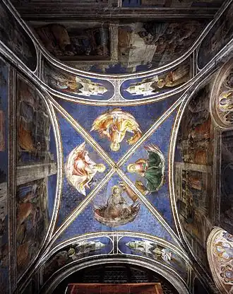 Voûte de la chapelle avec les quatre Évangélistes.