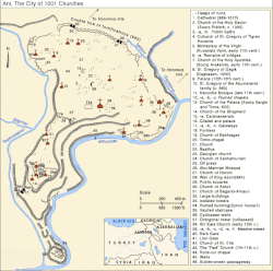 Carte d'Ani. Le monastère des Vierges est situé en 5.