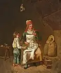 Une mère et un fils nourrissant un oiseau, huile sur toile, 45,4&nbsp;×&nbsp;37,5&nbsp;cm (Stockholm, Nationalmuseum.