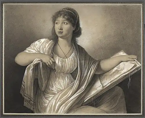Portrait d'une artiste appuyée sur un portefeuille (probable autoportrait), Salon de 1793