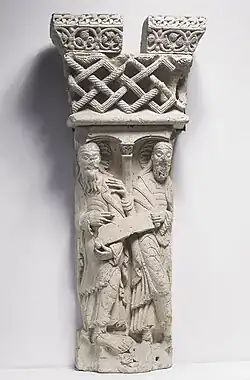 Pilier roman, apôtres indéterminés (Gilabertus de Toulouse, Musée des Augustins, 1120-1140).