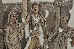 une mosaïque romaine représentant trois personnages
