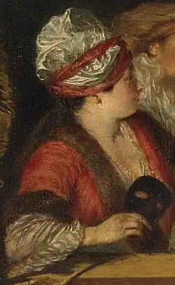 Antoine Watteau, Les Coquettes, dit Les Acteurs de la Comédie-Française, entre 1711 et 1718, huile sur bois, detail, Musée de l'Ermitage, Saint-Pétersbourg