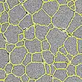 Image de grains d'un matériaux et joints entre les grains en jaune