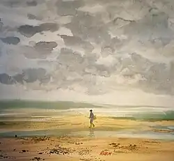 Pierre Risch, aquarelle : Pêcheur dans la baie du Crotoy.