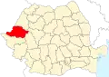 Map of Romania highlighting Arad County
