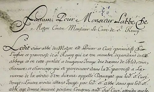 « Mozac » sur un document du milieu du XVIIIe siècle.