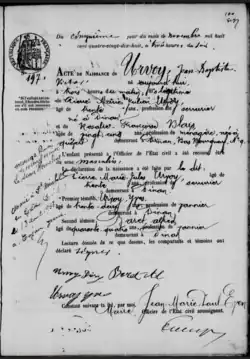 Acte de naissance de Jean Urvoy à Dinan le 5 novembre 1898 provenant des Archives départementales des Côtes-d'Armor, registre des naissances de Dinan 1898.