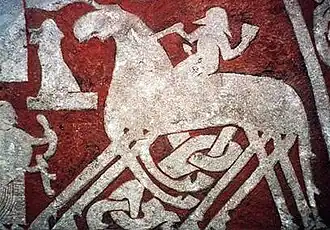 Détail d'Odin chevauchant Sleipnir sur la pierre de Tjängvide.
