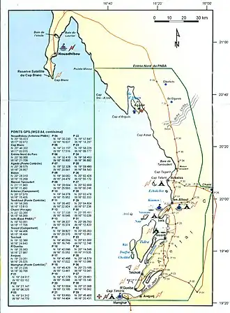 Carte du parc national du Banc-d'Arguin.