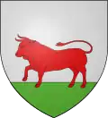 Basse-Lusaced'argent au bœuf rampant de gueules sur une terrasse de sinople 
Différences entre dessin et blasonnement&nbsp;: la queue d'un bœuf est pendante.