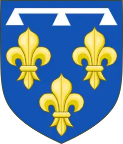 À partir du XIVe siècle :d'azur aux trois fleurs de lys d'or posées 2 et 1, au lambel d'argent.