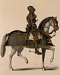 Armure d'un cavalier bavarois du XVIe siècle (dessin de Frédéric Piton, Bibliothèque nationale et universitaire de Strasbourg).