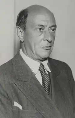 Portrait de profil en noir et blanc du compositeur Arnold Schönberg photographié par Max Fenichel.
