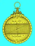 Gravure colorisée de l'astrolabe universel de Juan de Rojas, 1551.