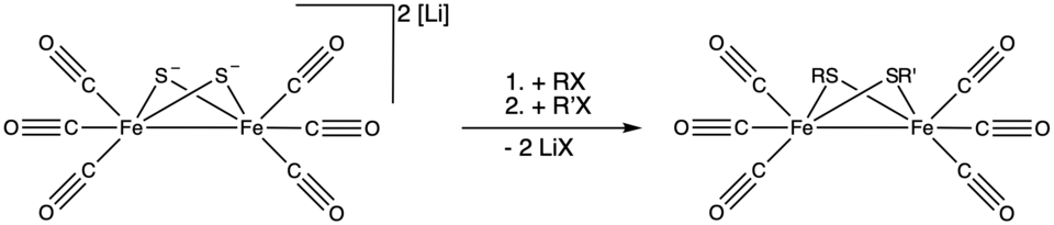 Addition d'un halogénoalcane différent sur chaque atome de soufre.
