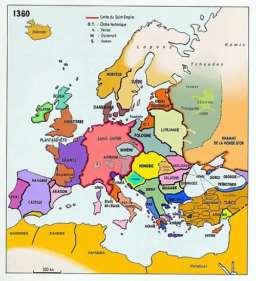 L'Europe à l'époque de la guerre de Cent Ans.