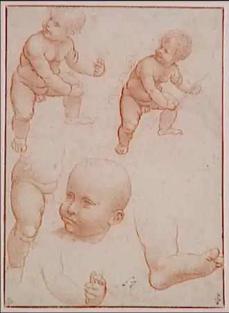 Une série de dessins sur une feuille représentant tout ou partie de bébés.