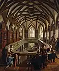 Aurèle Robert, Die Stadtbibliothek in der Wasserkirche (bibliothèque centrale de Zurich), 1862, huile sur toile, 47 x 38 cm, Bienne, Collection des arts visuels