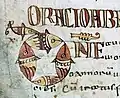 Lettre D (Domine) tracée au compas. Milieu du VIIIe&nbsp;siècle.