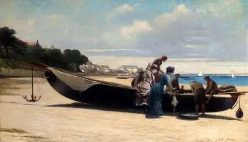 Élégantes à l'arrivée des pêcheurs dans la baie d'Arcachon, localisation inconnue.