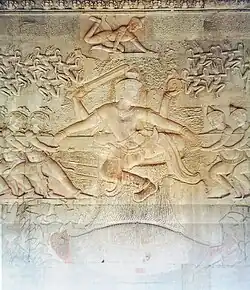 Le barattage de l'océan de lait ; galerie de la deuxième enceinte.