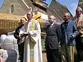 Bénédiction du clocher de l'église de Dame-Marie par le père Bizet.