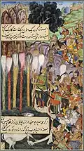 Babur et son armée saluant ses étendards.