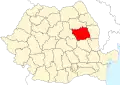 Map of Romania highlighting Bacău County