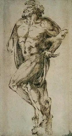Étude d'un larron crucifié, Baccio Bandinelli, XVIe&nbsp;siècle.