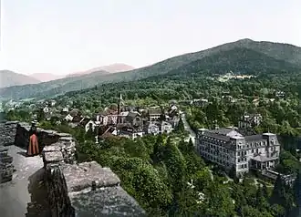 Carte postale du début du XXe&nbsp;siècle. Le Hochblauen depuis Badenweiler.