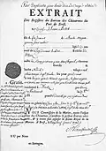 Extrait des registres du bagne de Brest en février 1792 autorisant le forçat à se rendre à Metz.