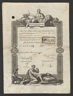 ancien de banque portant la mention « annulé » en espagnol.