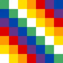 Wiphala de l'Anti Suyu (couleurs vives, carreaux verts sur la diagonale).